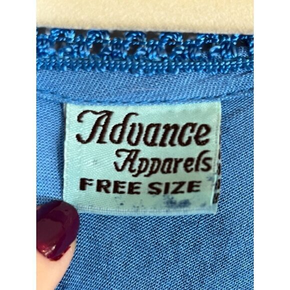 Vintage Floral Lace Top M Blue Coastal Boho Western Hippie Classic 80s Indie - Picture 2 of 15